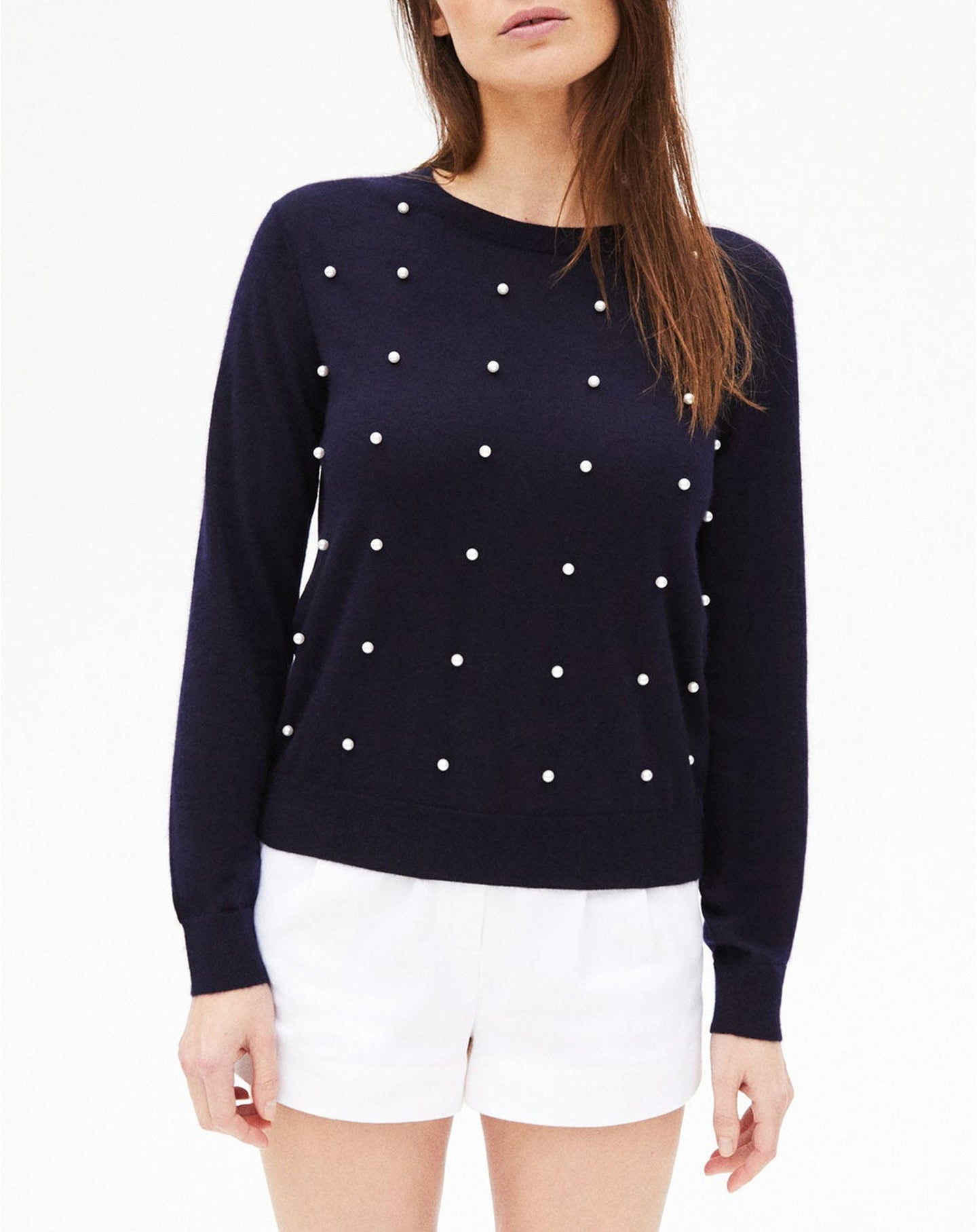 Cashmere beaded crew neck jumper - Navy