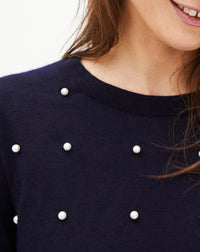 Cashmere beaded crew neck jumper - Navy
