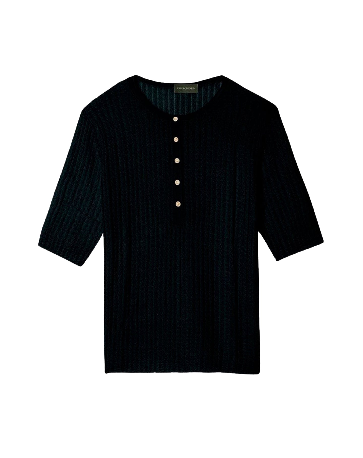 Short-sleeved Tunisian-neck cashmere jumper - Black