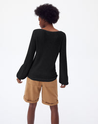 Pull ras de cou à torsades ajourées en cachemire - Noir