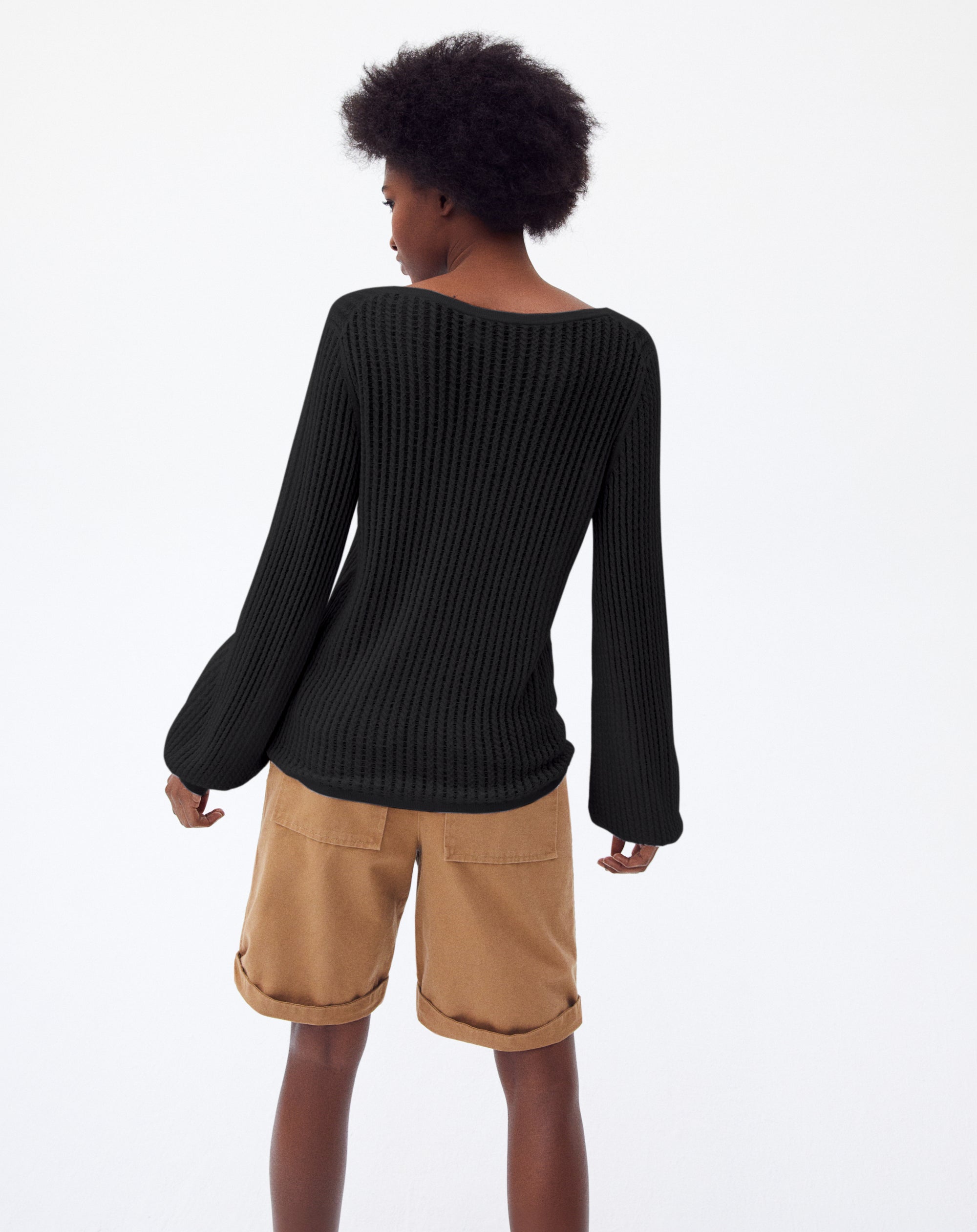 Pull ras de cou à torsades ajourées en cachemire - Noir