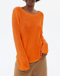 Openwork cashmere and silk crew neck jumper - Saffron