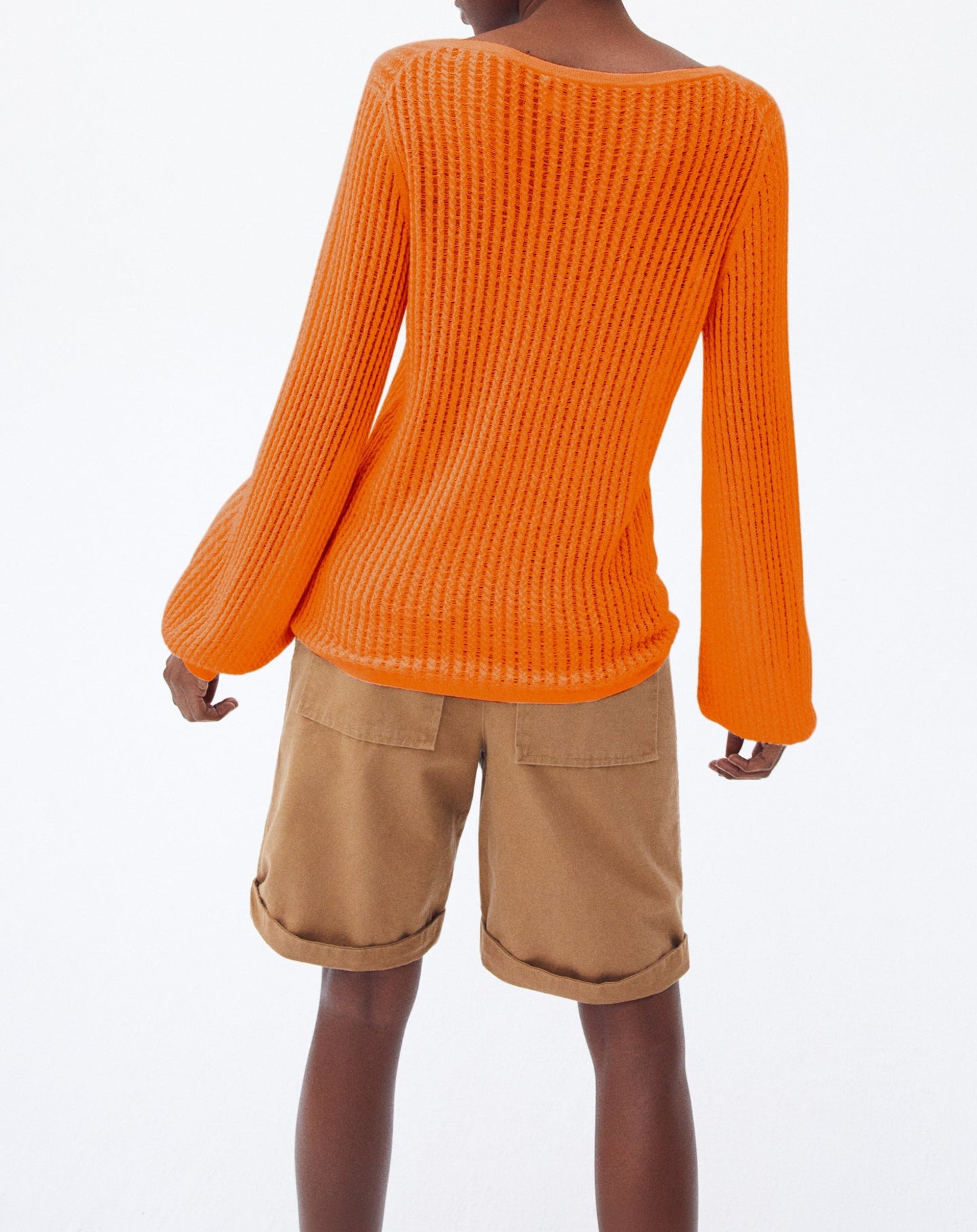 Openwork cashmere and silk crew neck jumper - Saffron