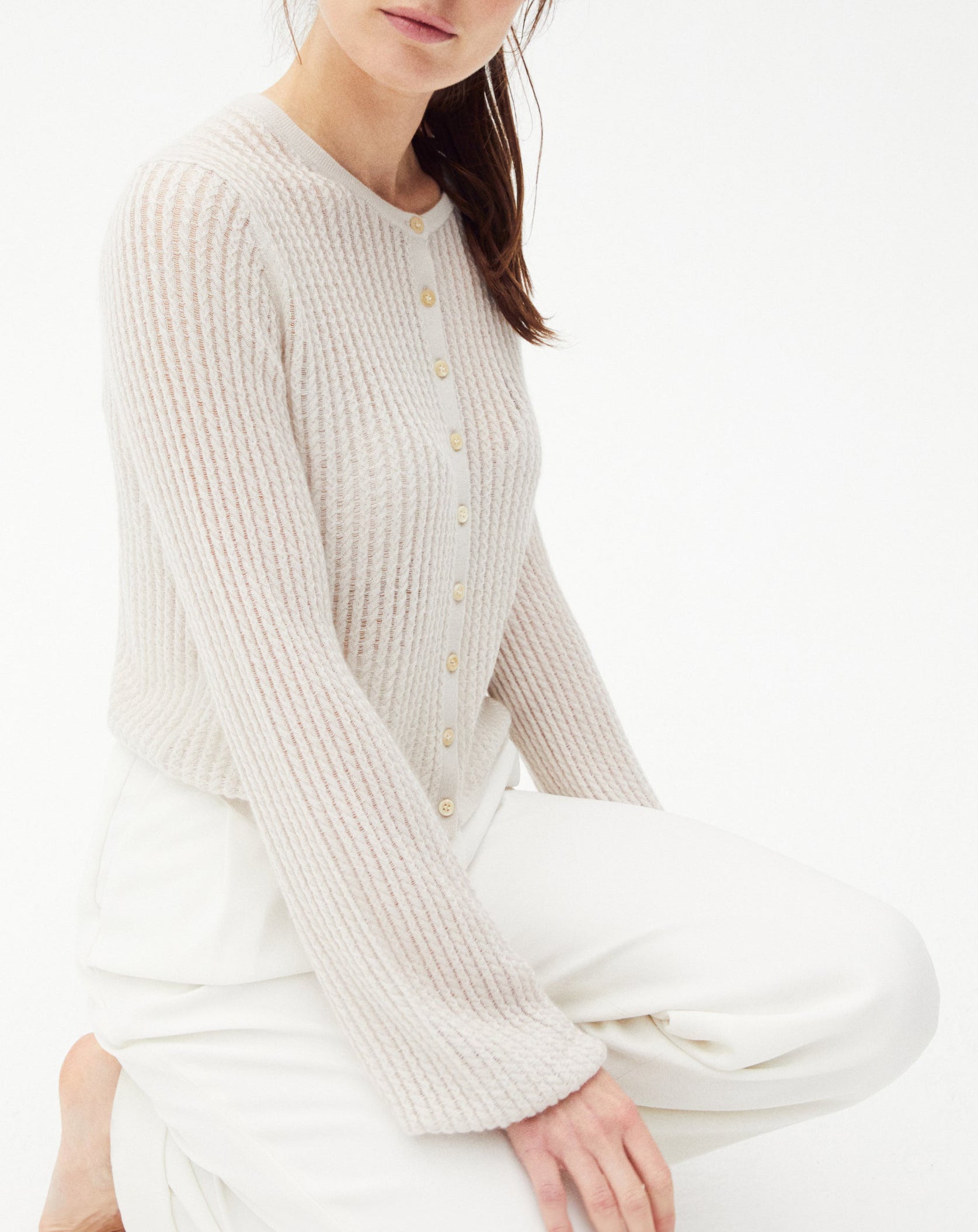 Cashmere and silk cable-knit cardigan - Hemp
