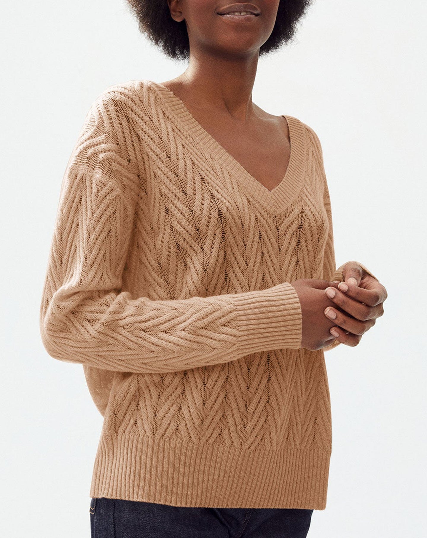 Cashmere V-neck jumper - Camel