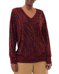 Zebra print V jumper in cashmere - Coriander & Black
