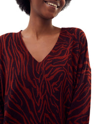 Zebra print V jumper in cashmere - Coriander & Black