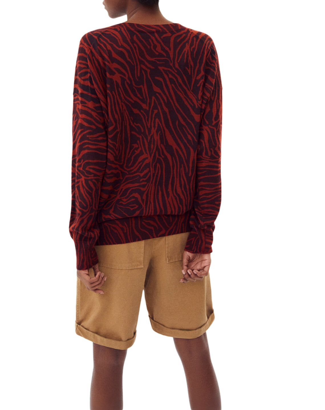 Zebra print cashmere V jumper - Piment & Sangria