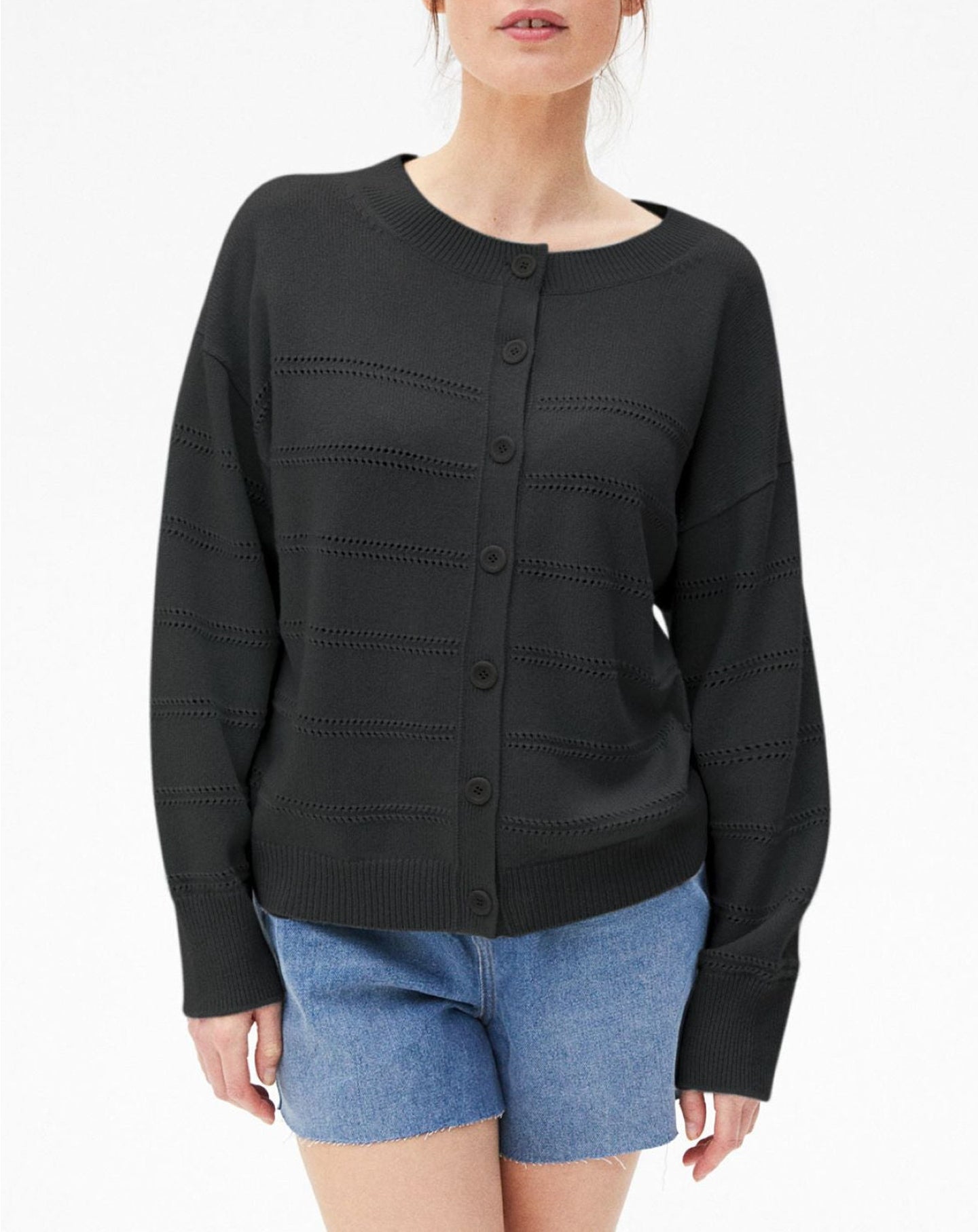 Cashmere pointelle stripe cardigan - Black