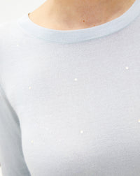 Pull ras de cou Strass cristal en cachemire et soie - Vert d'Eau
