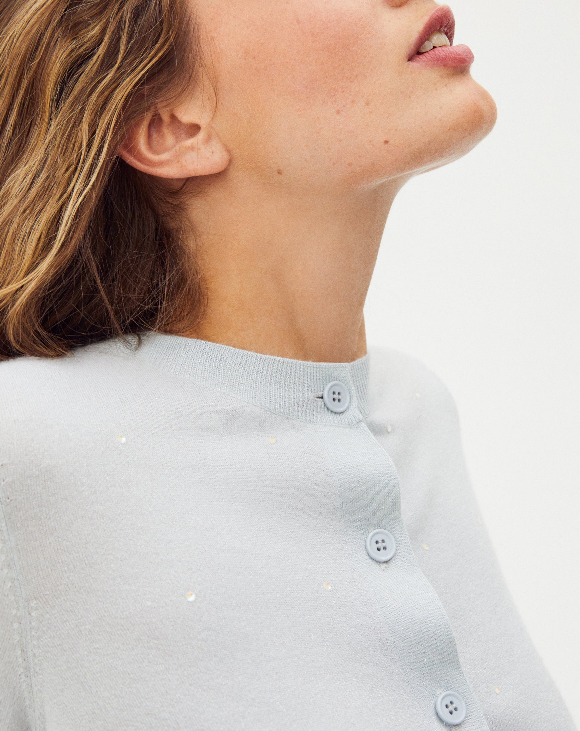Crystal Strass Cashmere Mix Cardigan - Water Green