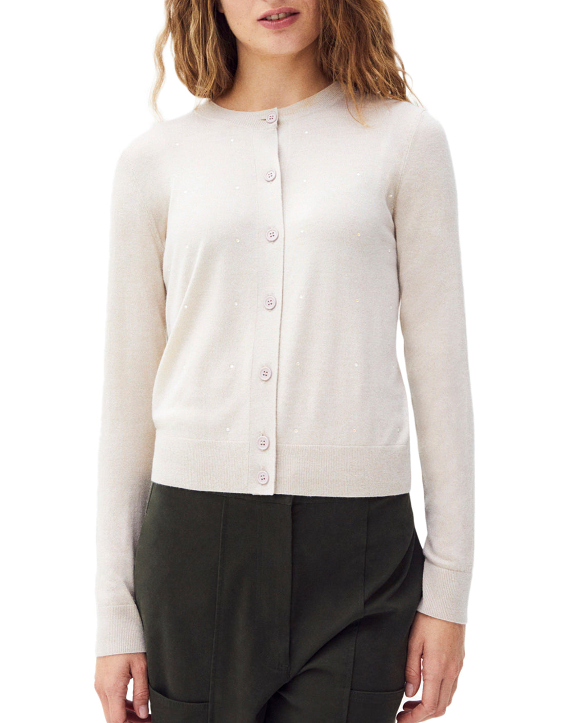 Cardigan à fil métallisé et strass en cachemire mélangé - Champagne