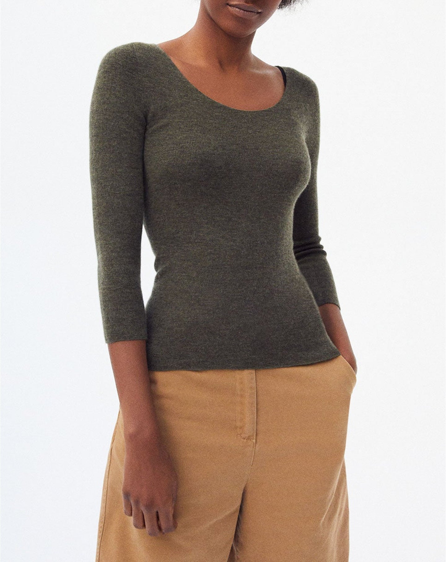 Cashmere seamless crew neck jumper - Khaki