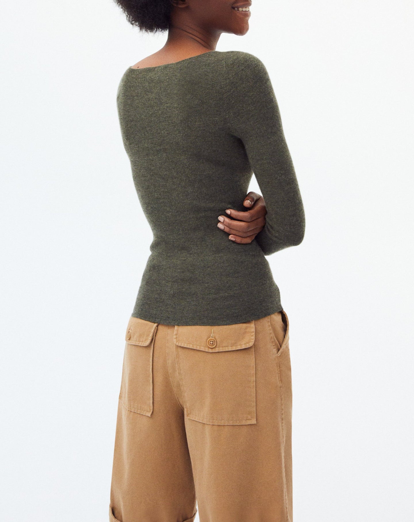 Cashmere seamless crew neck jumper - Khaki
