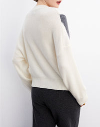 Pull ras de cou ample Intarsia géométrique en cachemire - Naturel