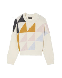 Pull ras de cou ample Intarsia géométrique en cachemire - Naturel