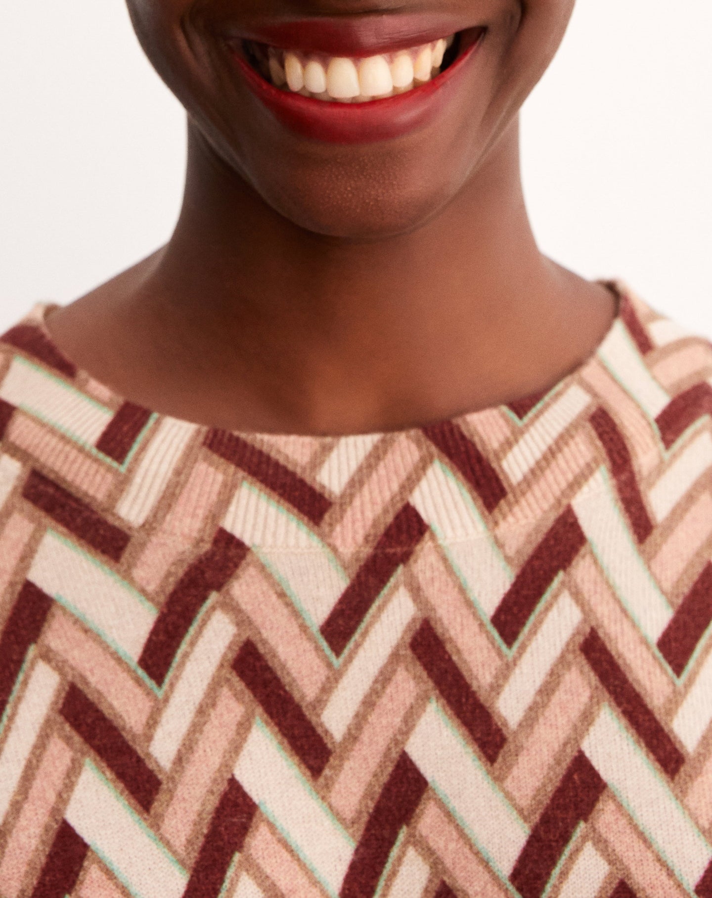 Loose-fitting cashmere Chevron print crew neck jumper - Multicolour