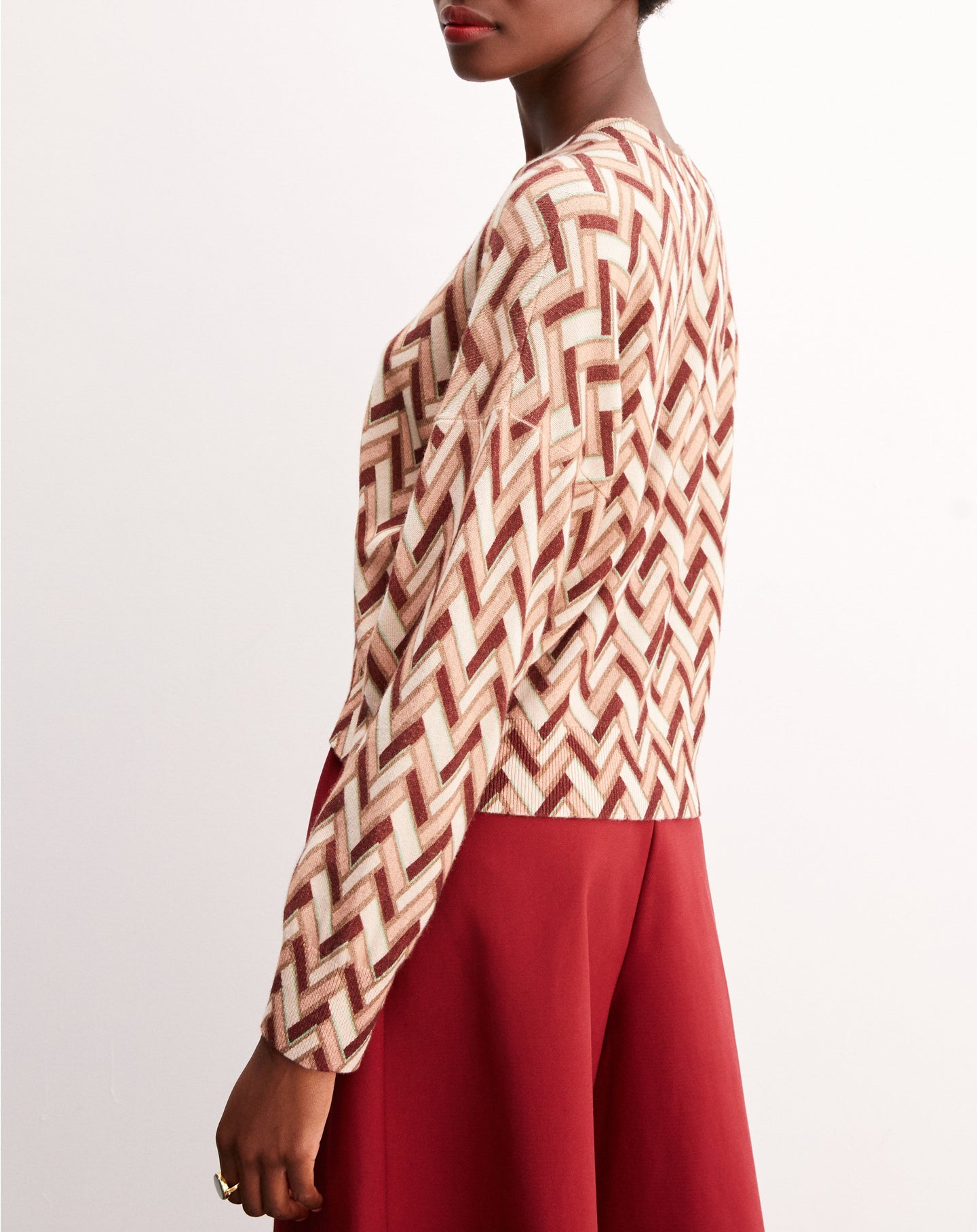 Loose-fitting cashmere Chevron print crew neck jumper - Multicolour