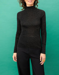 Cashmere and silk metallic seamless turtleneck jumper - Black