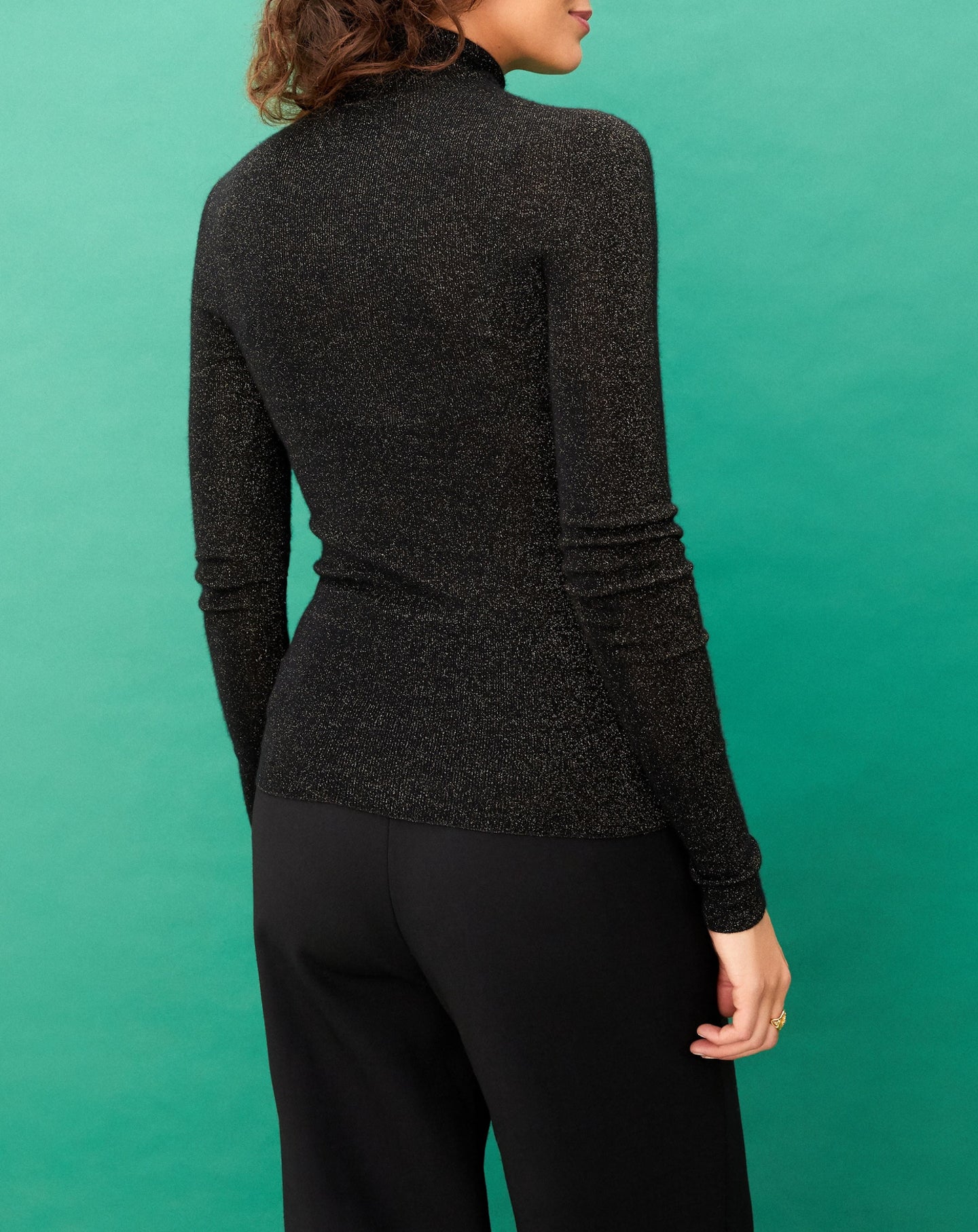 Cashmere and silk metallic seamless turtleneck jumper - Black