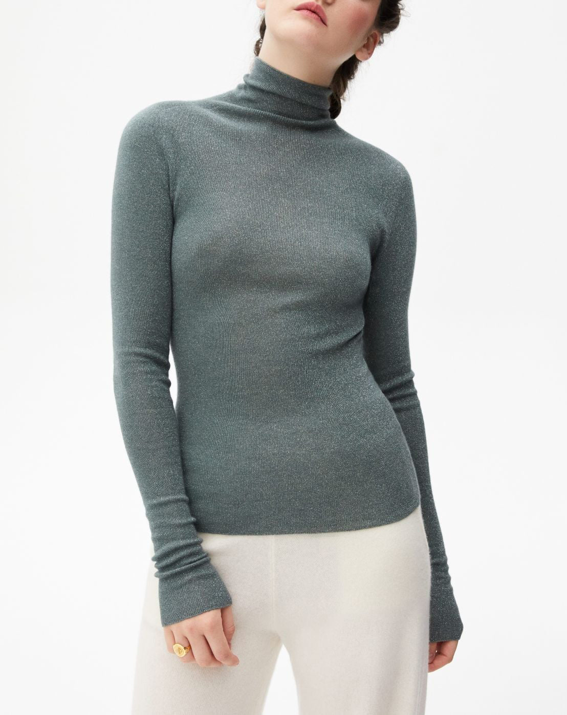 Cashmere blend turtleneck jumper with metallic ribbing - Horizon