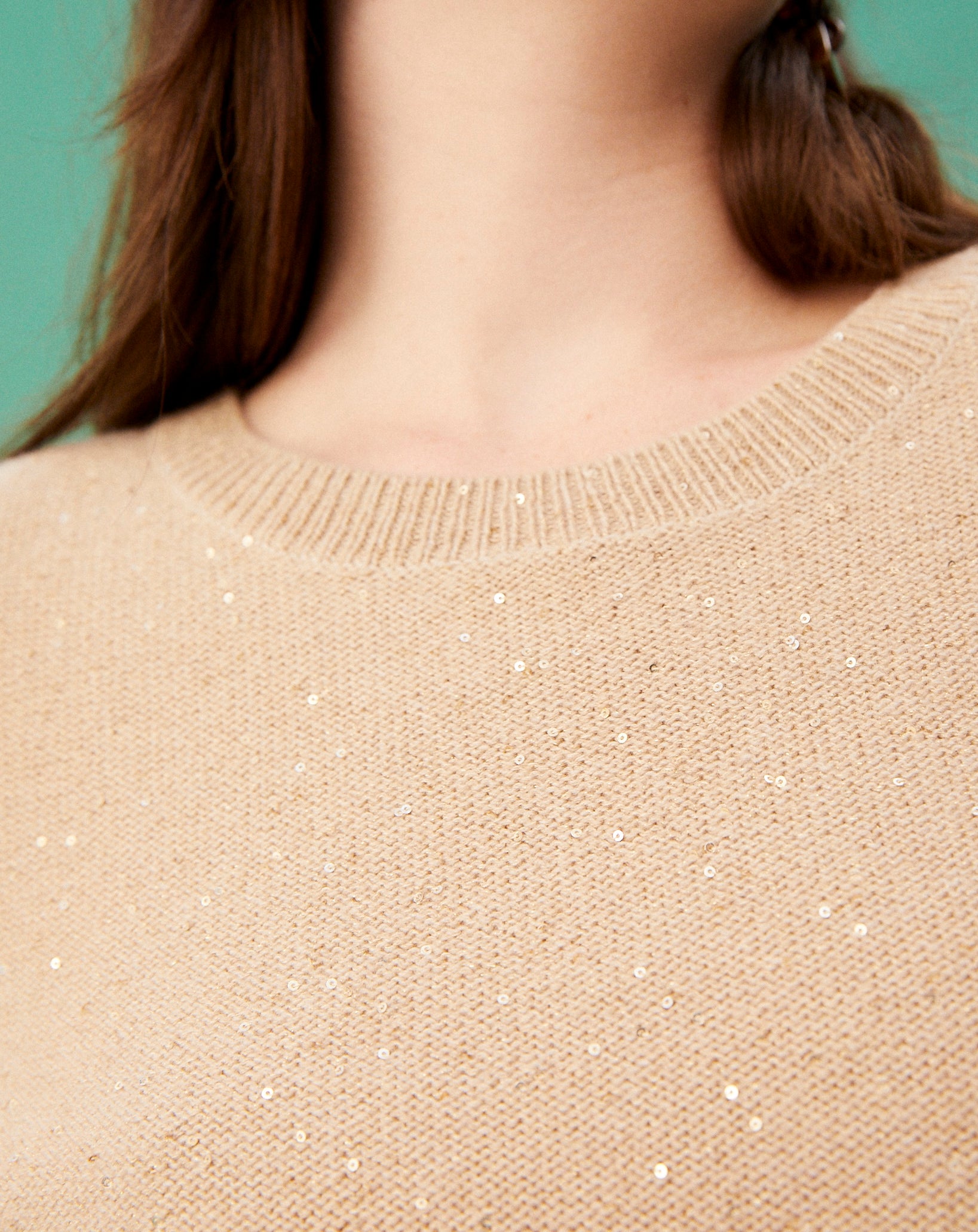 Sequin cashmere dress - Camel