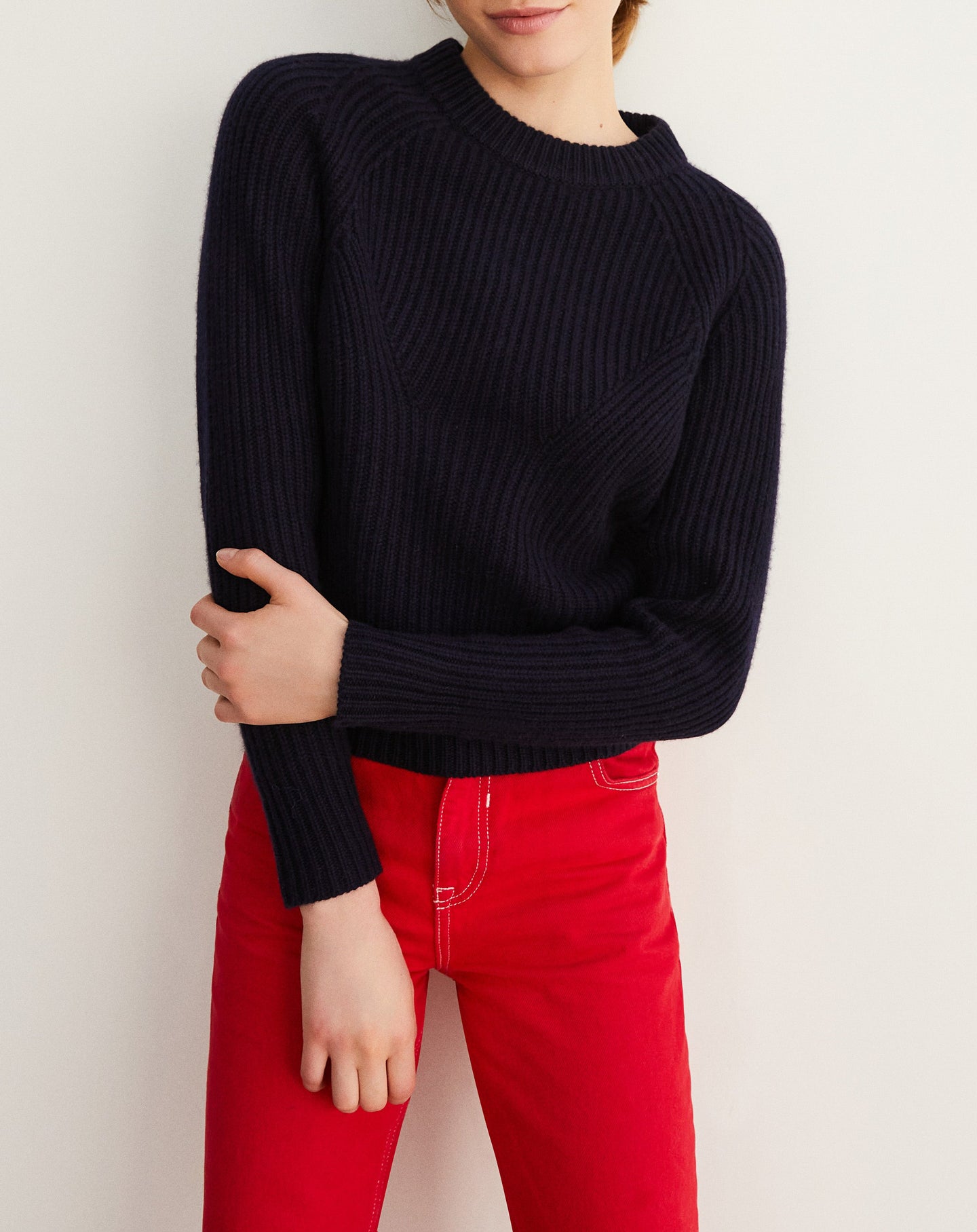 Cashmere Jeux de cotes crew neck jumper - Navy
