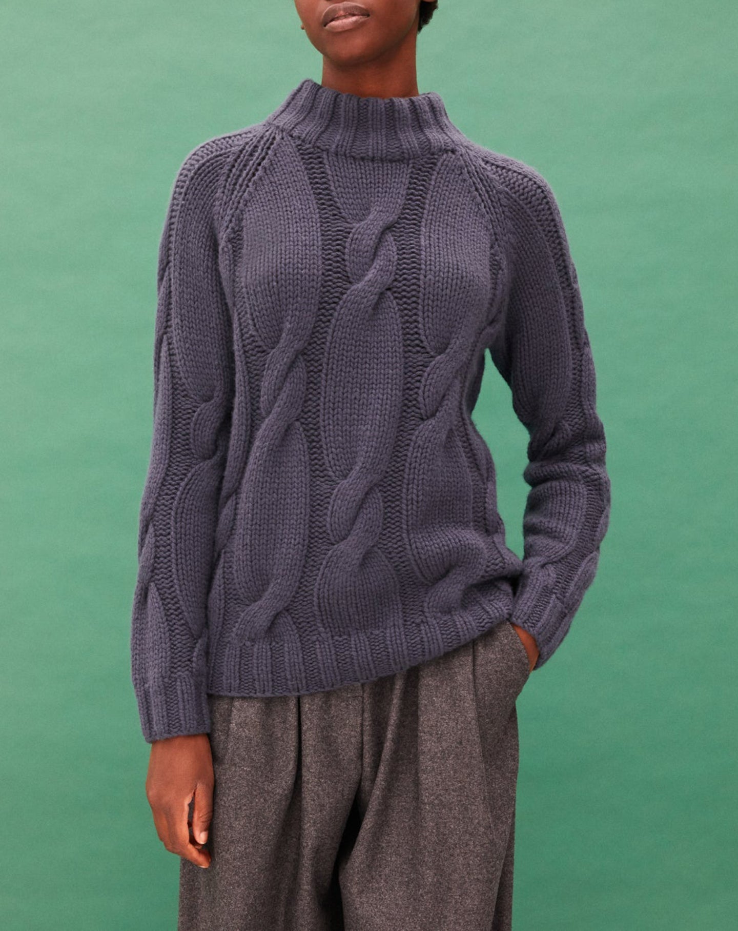 Pull ras de cou torsades main en cachemire - Encens