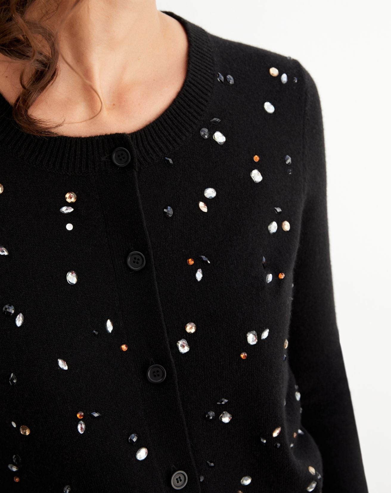 Cashmere cardigan with rhinestones - Black