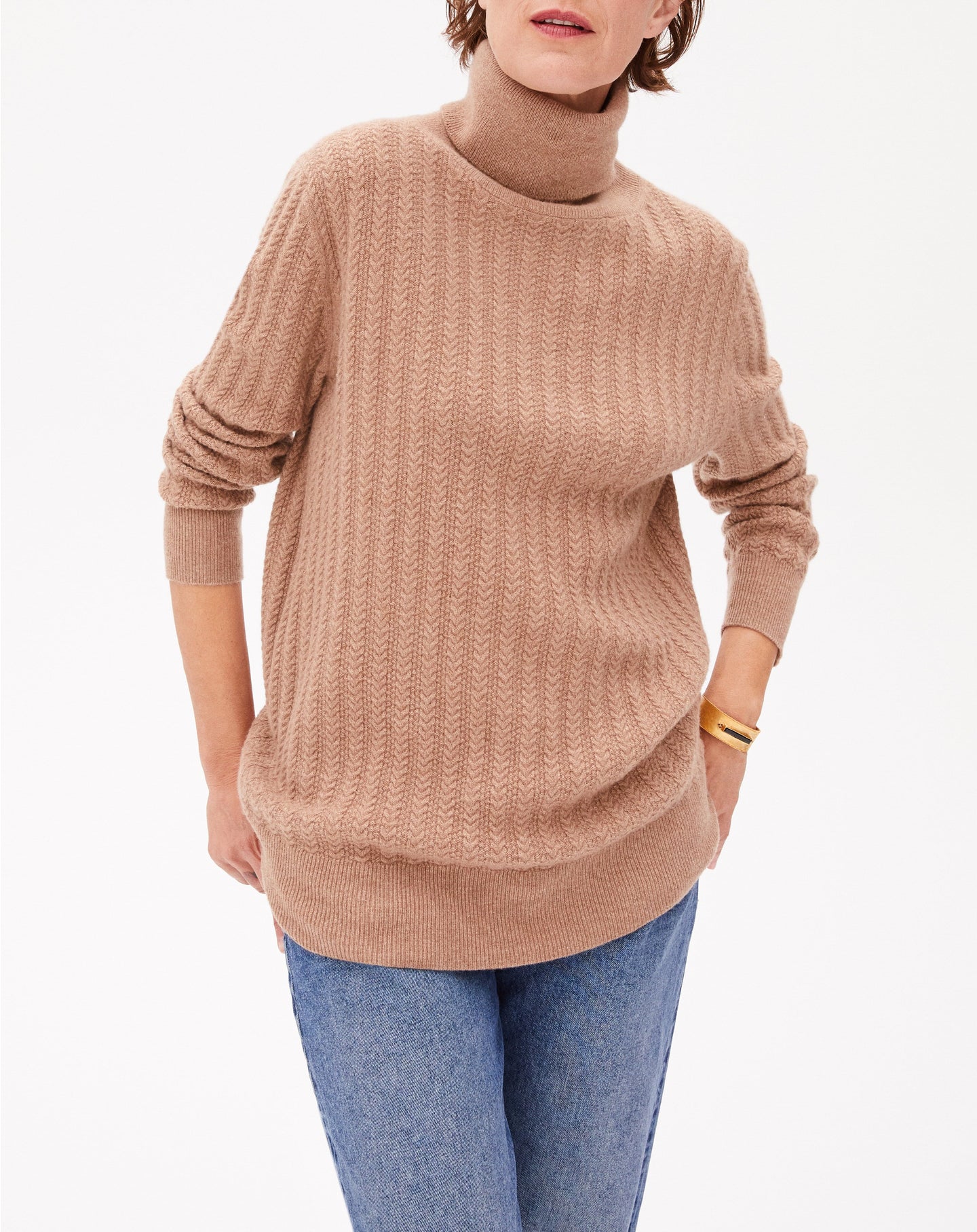 Openwork cashmere turtleneck jumper - Camel