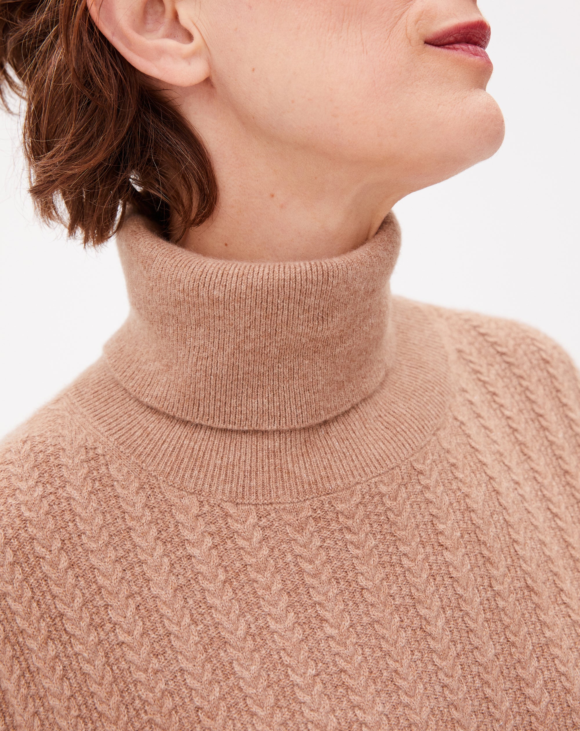 Openwork cashmere turtleneck jumper - Camel