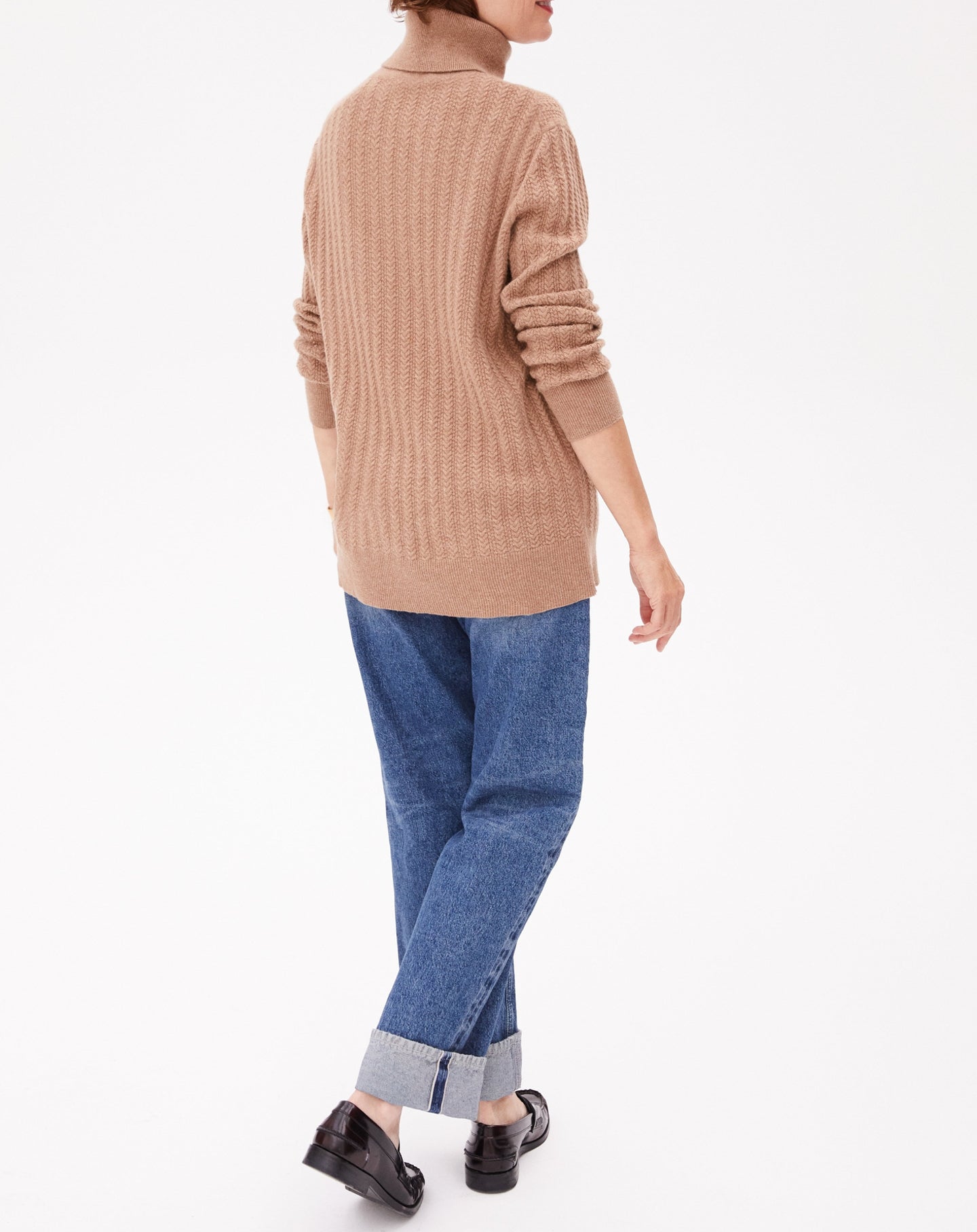Openwork cashmere turtleneck jumper - Camel