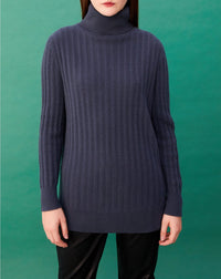 Pull col roulé torsades ajourees en cachemire - Encens