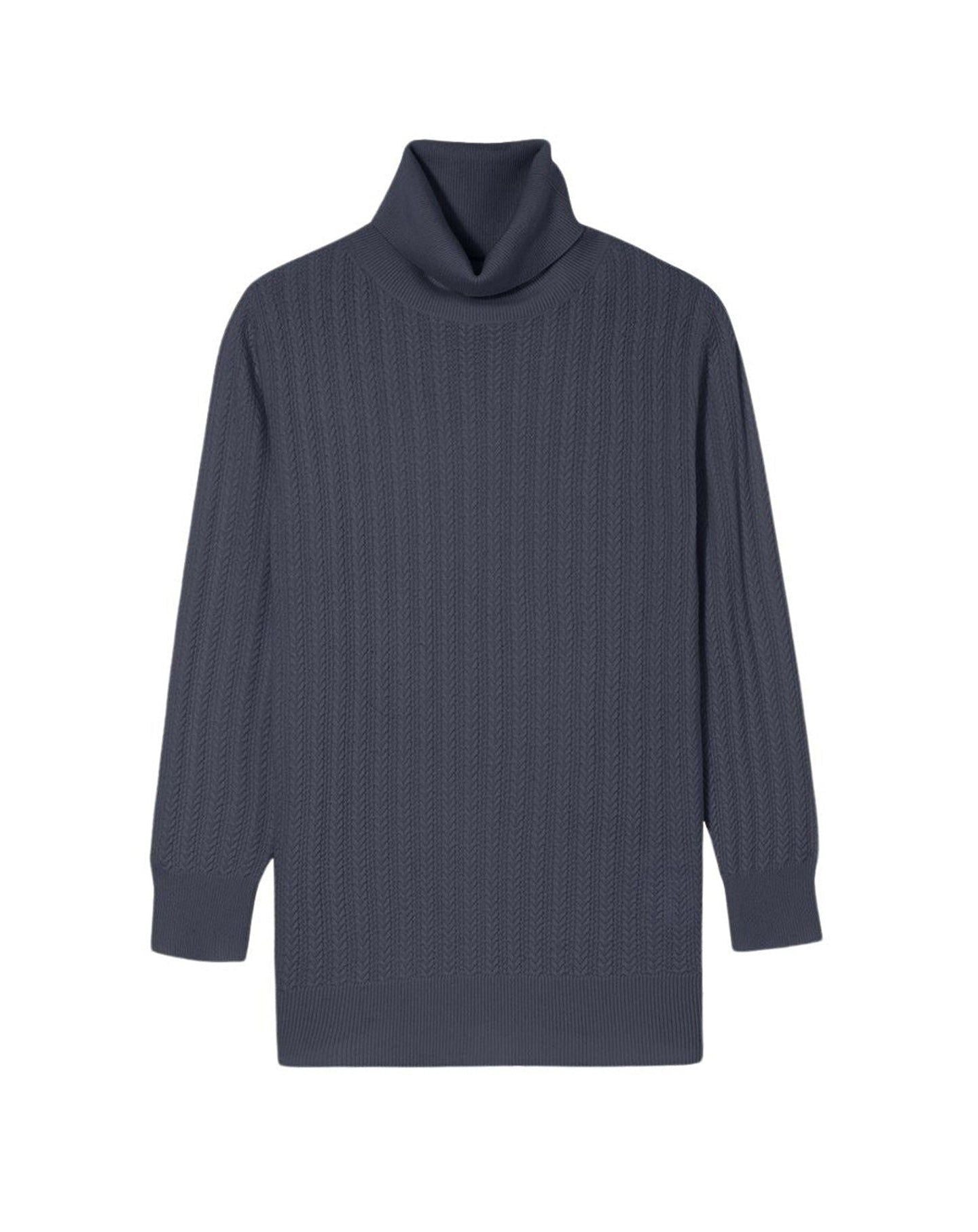 Pull col roulé torsades ajourees en cachemire - Encens