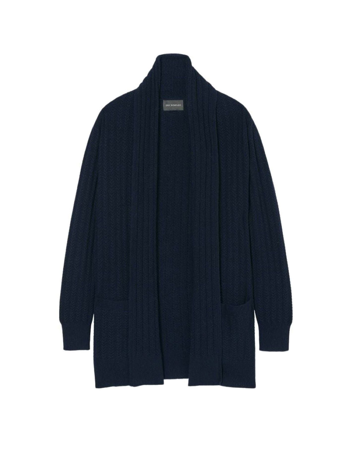 Open-worked cable jacket in cashmere - Navy