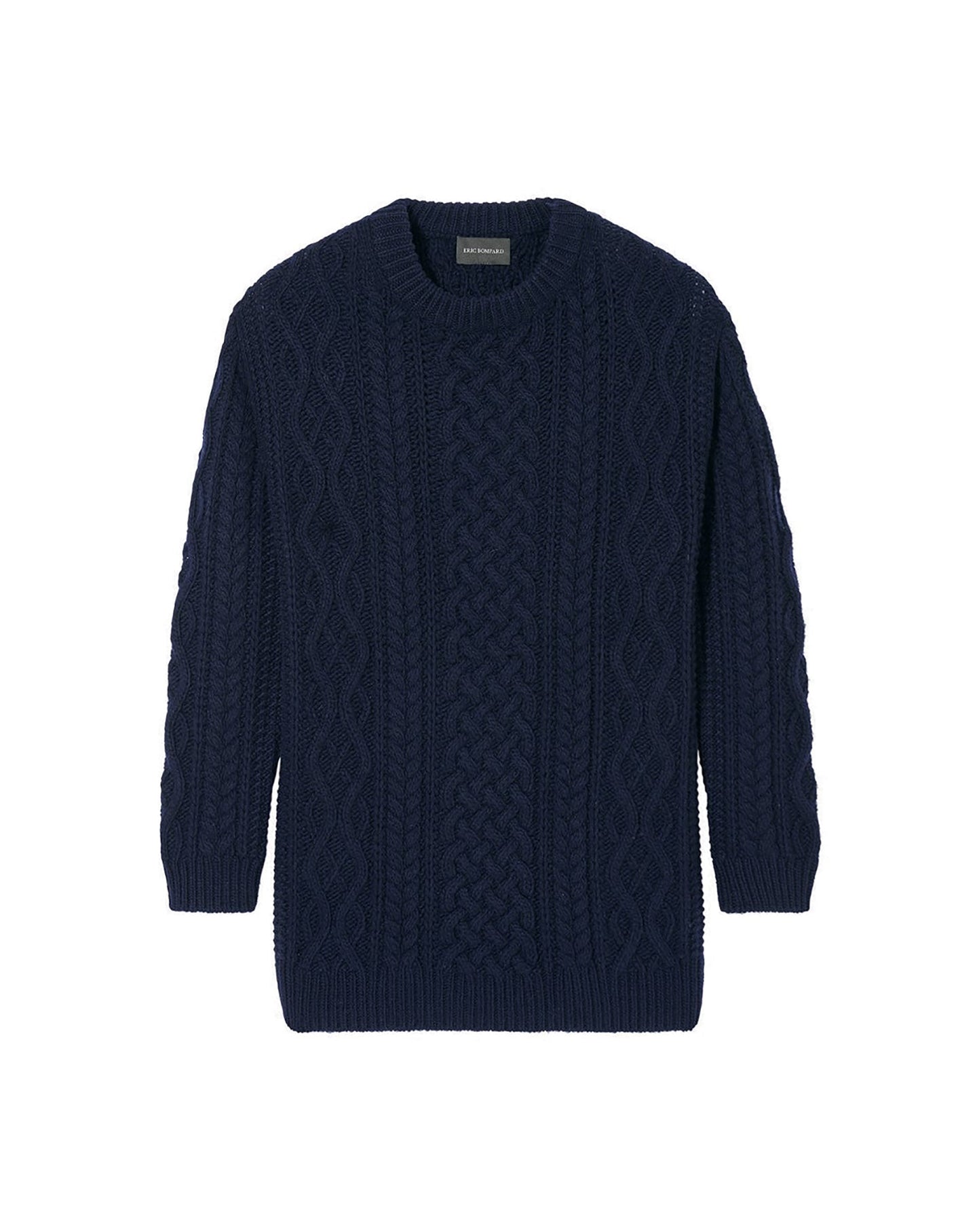 Pull ras de cou ample à torsades Aran en cachemire - Marine