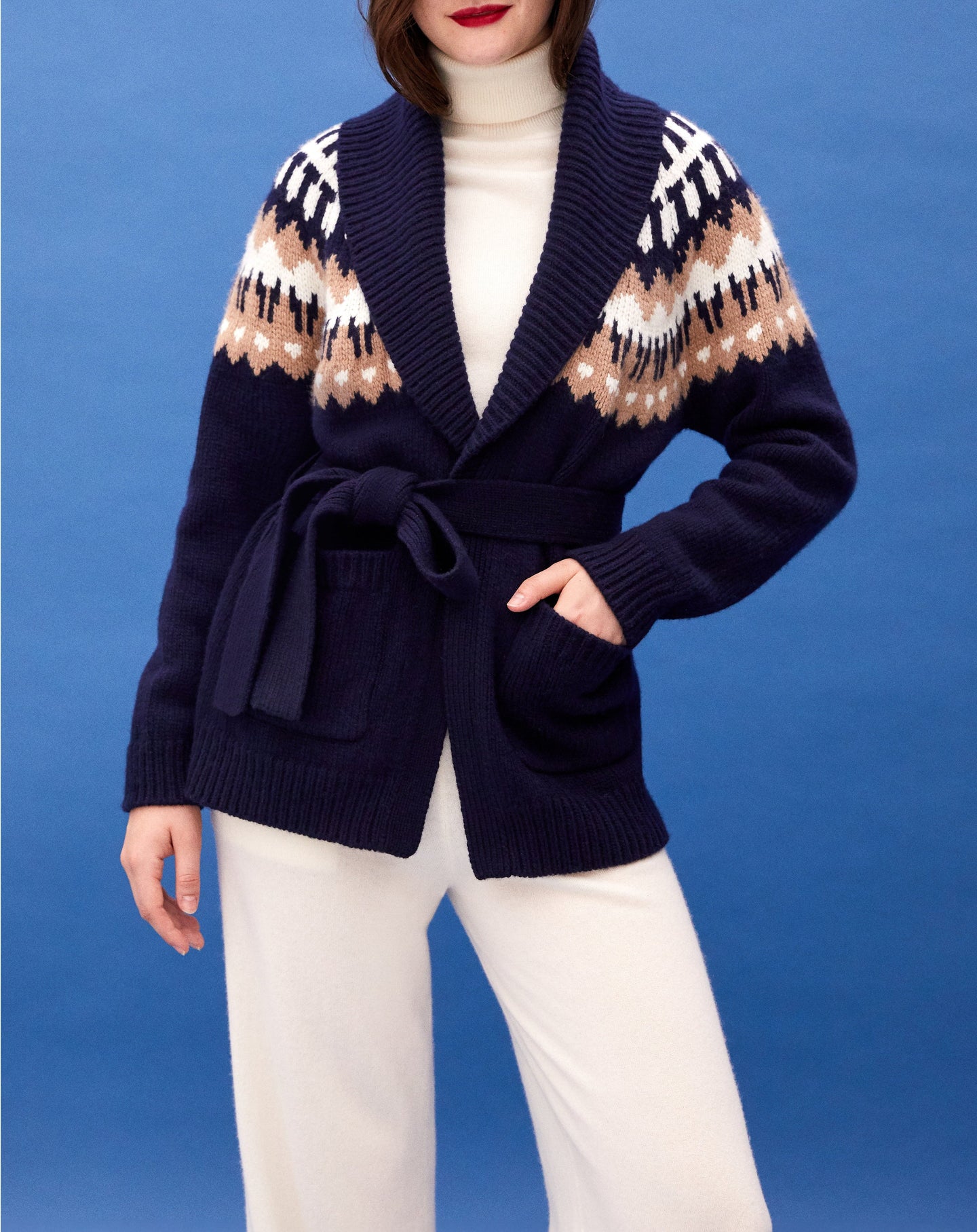 Belted cashmere jacket - Navy
