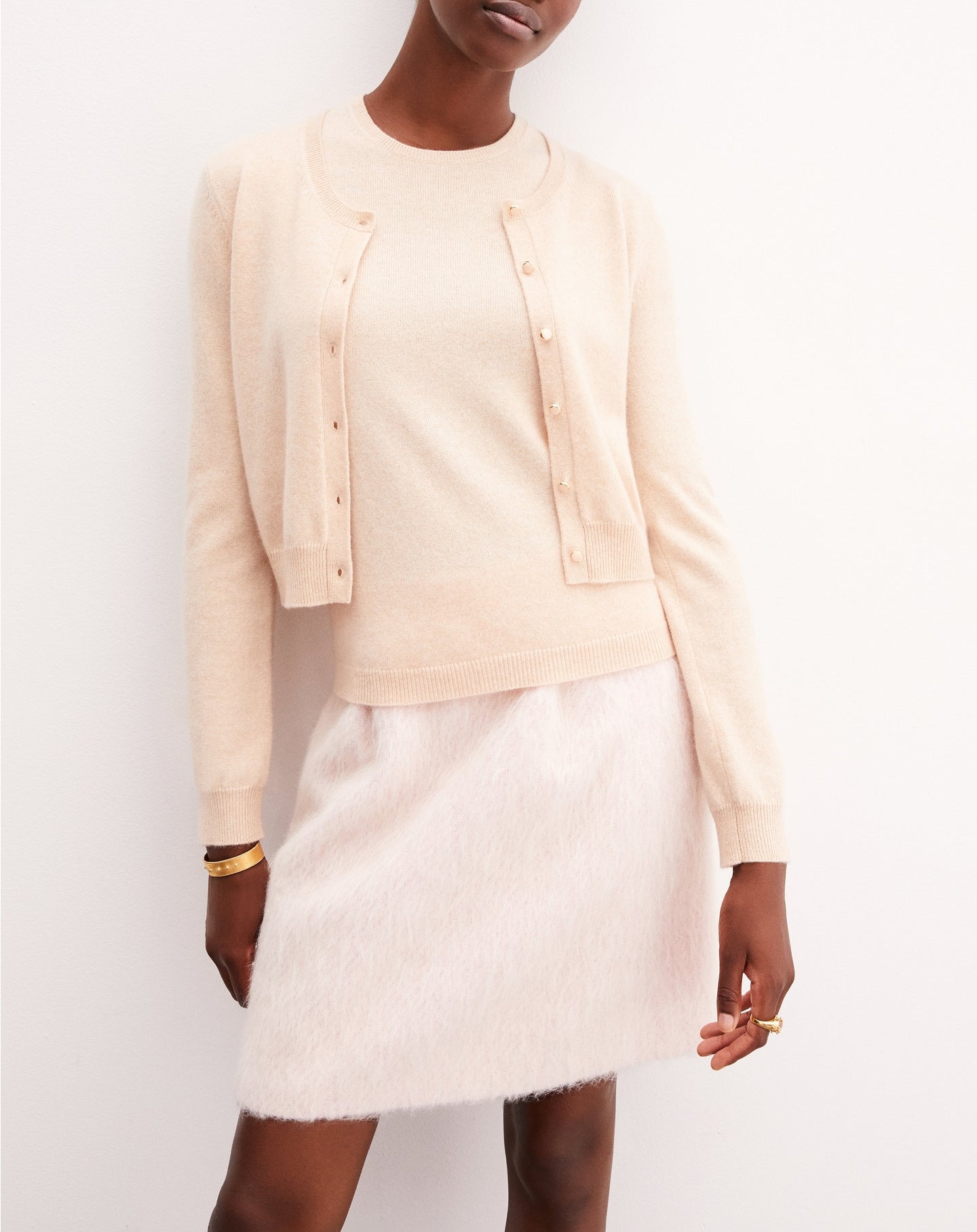 Golden cashmere button cardigan - Sepia