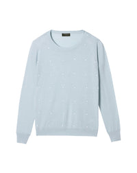 Pull ras de cou Strass cristal en cachemire et soie - Vert d'Eau