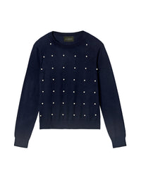 Cashmere beaded crew neck jumper - Navy