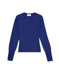 Pull ras de cou cintré à fentes en cachemire et soie - Bleu Atlantide