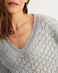 Pointelle loose V cashmere jumper - Silver Grey