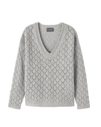 Pointelle loose V cashmere jumper - Silver Grey