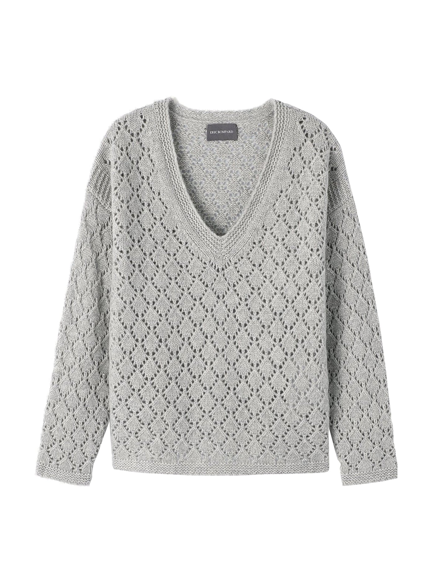 Pointelle loose V cashmere jumper - Silver Grey