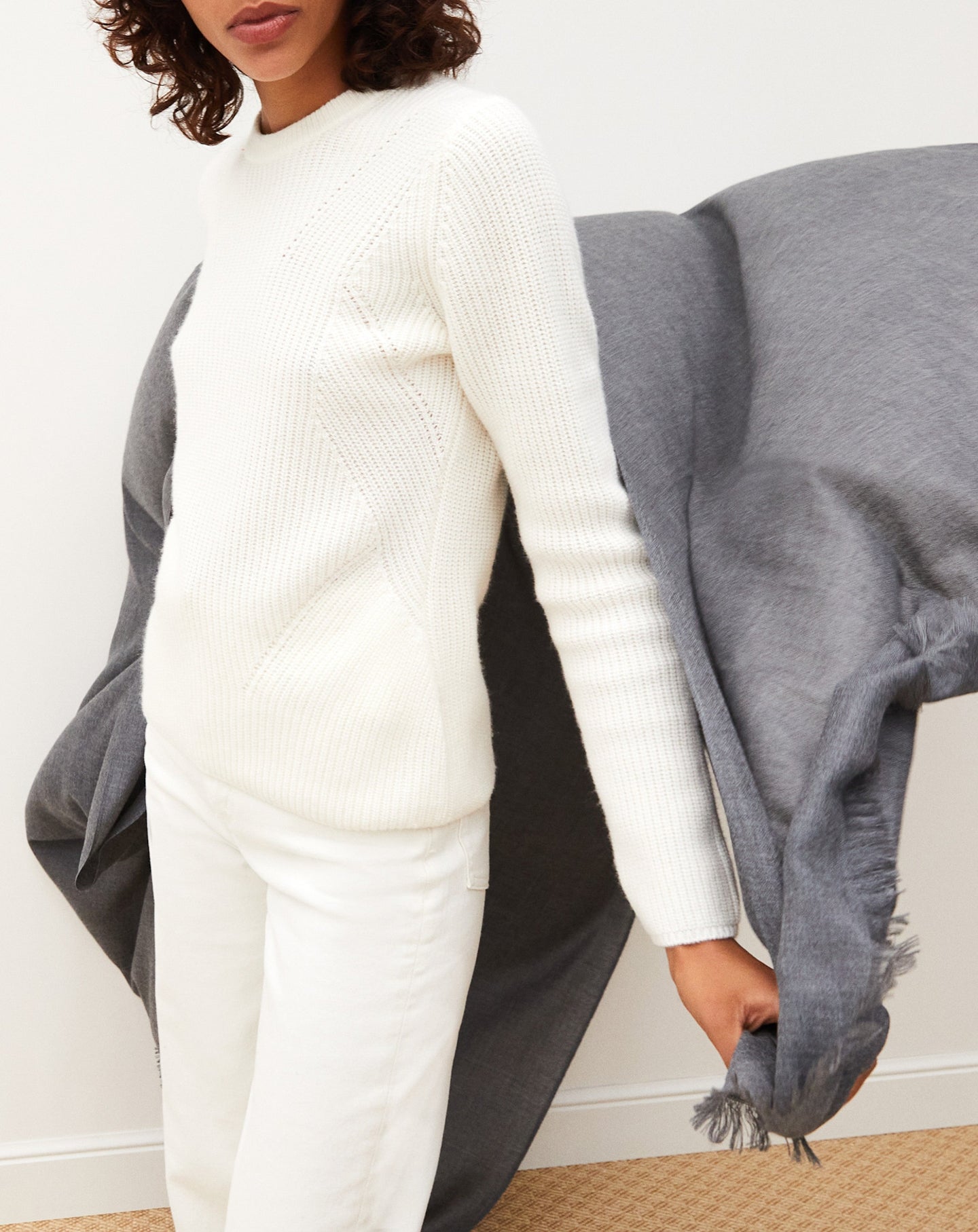 Cashmere ribbed crew neck jumper - Natural