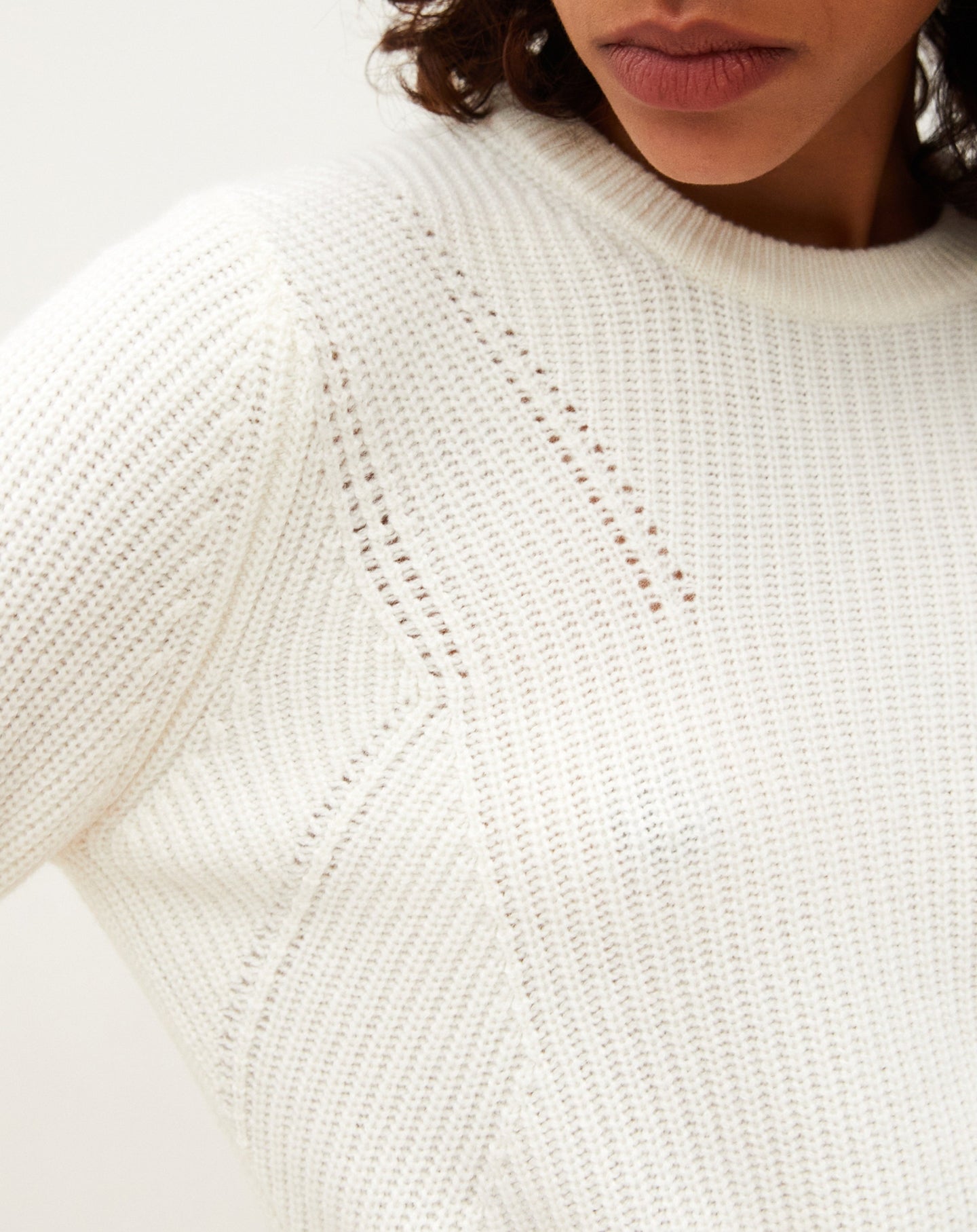 Cashmere ribbed crew neck jumper - Natural