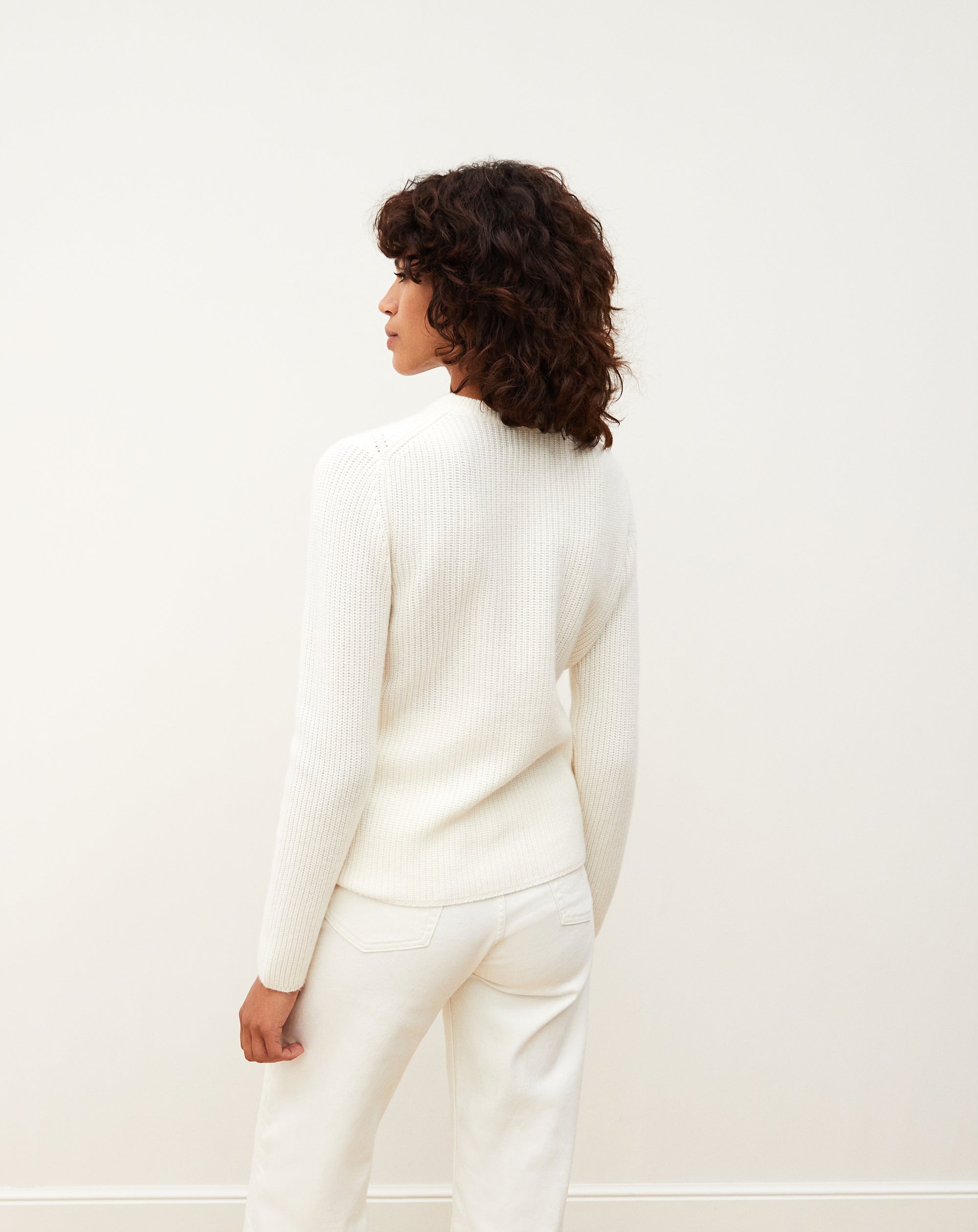 Cashmere ribbed crew neck jumper - Natural