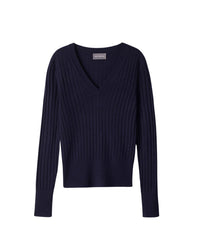 V-neck jumper with fine cashmere twists - Navy
