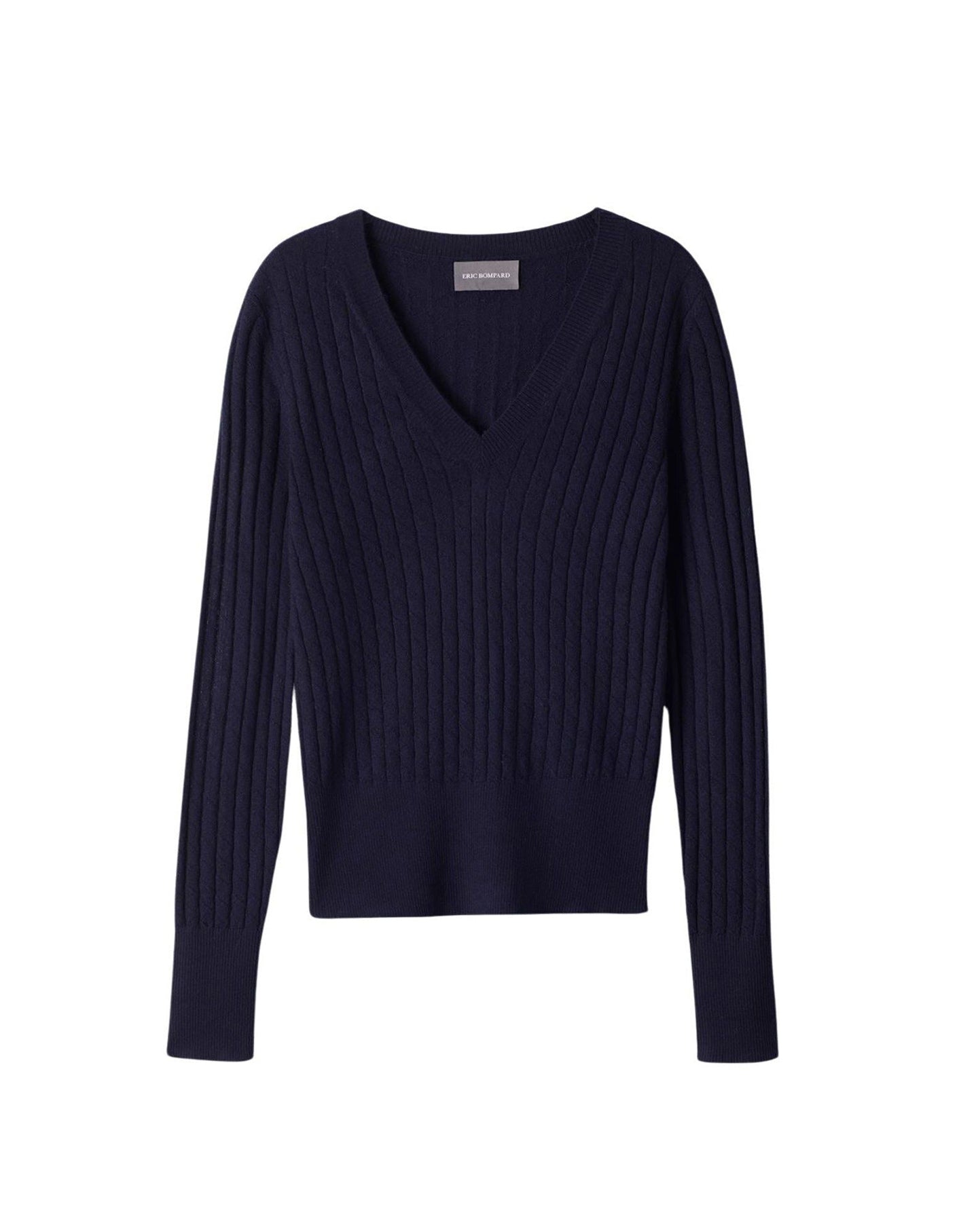 V-neck jumper with fine cashmere twists - Navy