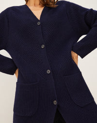 Gilet long à poches en cachemire - Marine